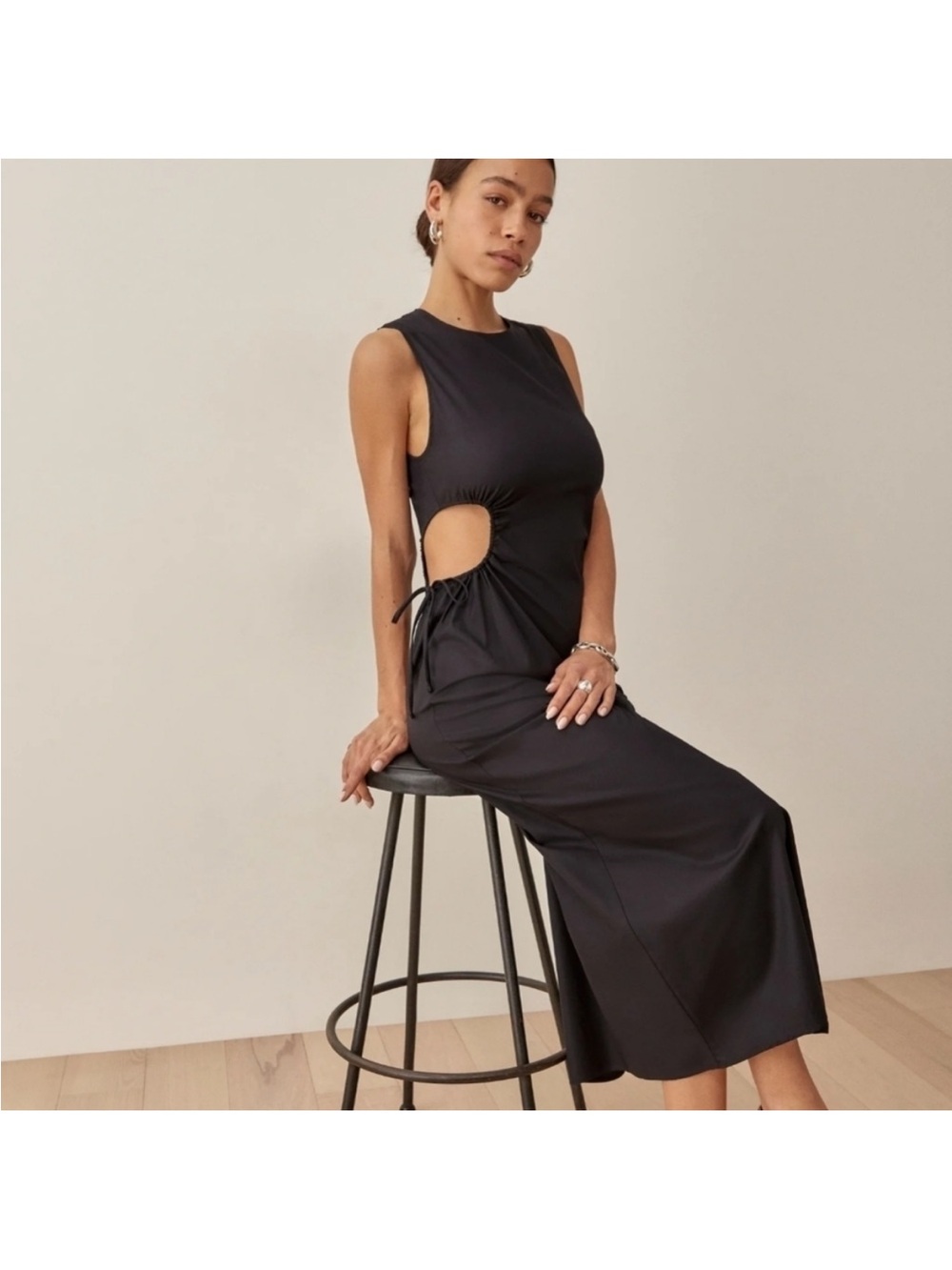 Reformation Black Side-Cutout Midi Dress